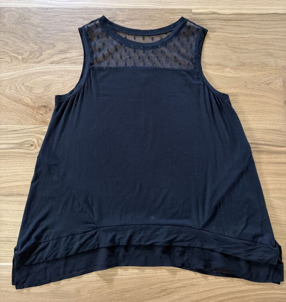 Vtg 90s Black Asymmetrical Shark Bite Hem Sheer Neck Top Sleeveless M Gothic